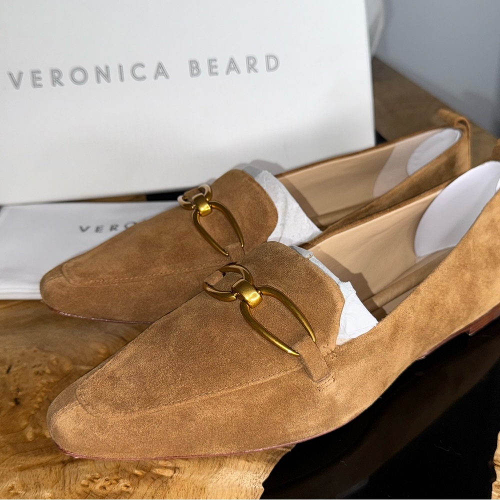 Veronica Beard Tan Loafers with Gold Hardware